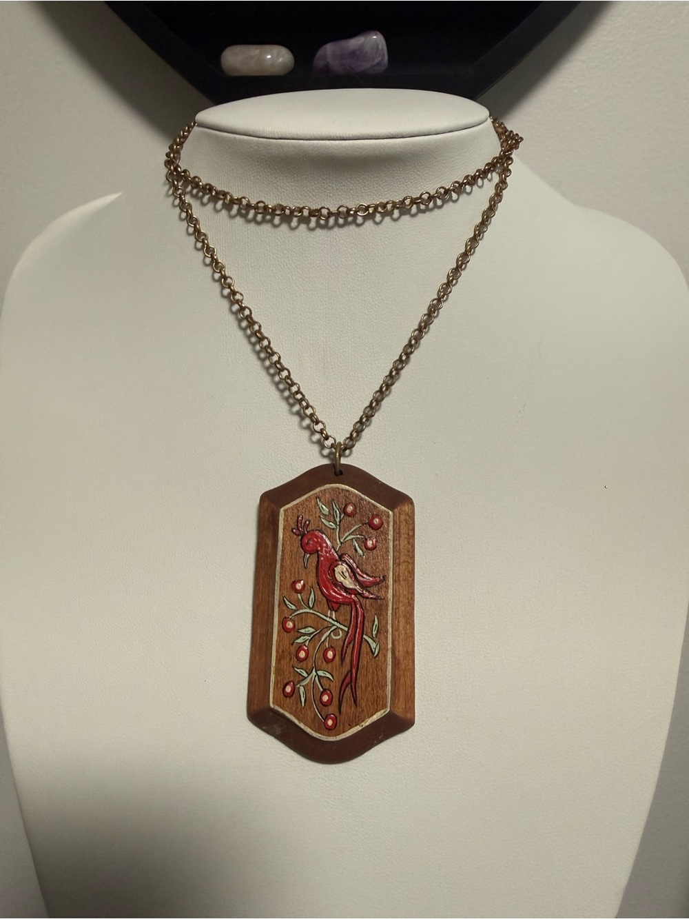 Handcrafted Wooden Red Bird Pendant Necklace